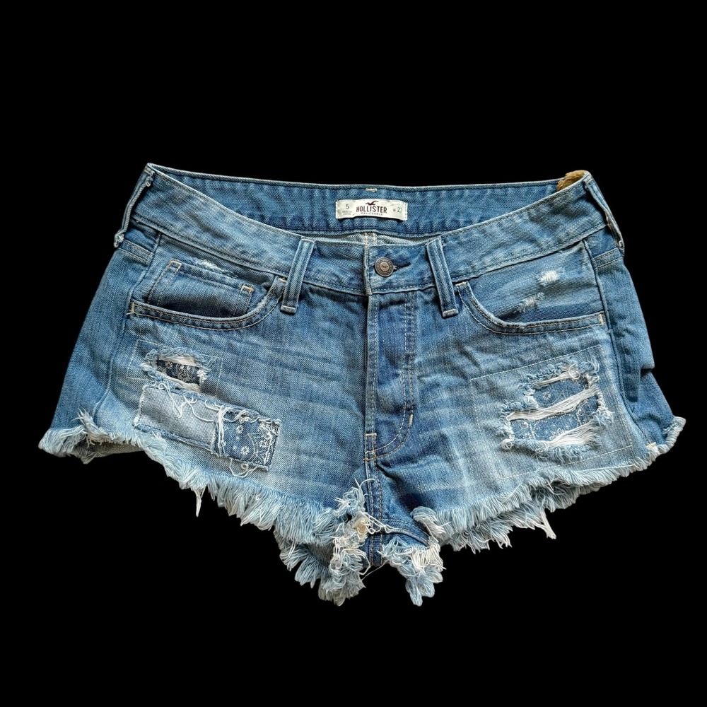 Y2K Hollister Low Rise Micro Distressed Denim Shorts Light Wash Blue Sz 5 W27